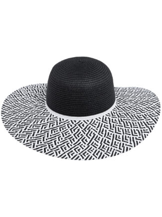 Wide-brimmed black & white straw hat