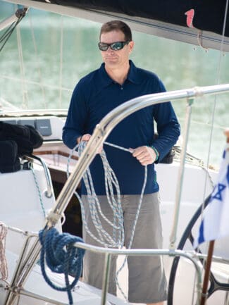 Navy polo shirt in UPF50+ fabric