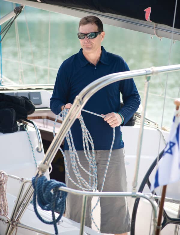 Navy polo shirt in UPF50+ fabric
