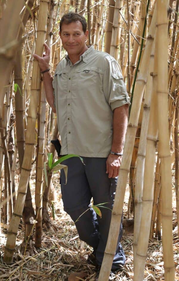 Khaki-colored long-sleeve hiking shirt