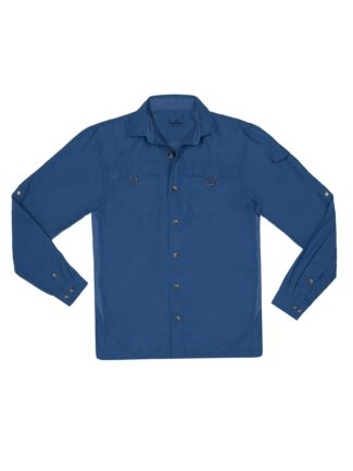 Long-sleeve hiking shirt blocks radiation in shades of blue