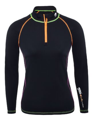 Thermal swimsuit shirt, women's black Lycra fleece thermal surf shirt