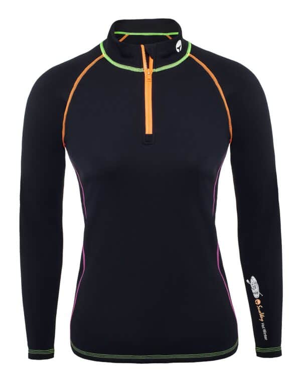 Thermal swimsuit shirt, women's black Lycra fleece thermal surf shirt