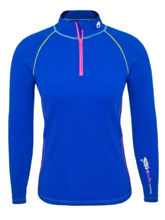 Women's Blue Lycra Fleece Thermal Swimsuit Shirt, Warming Swimsuit Shirt, SUP Clothing,