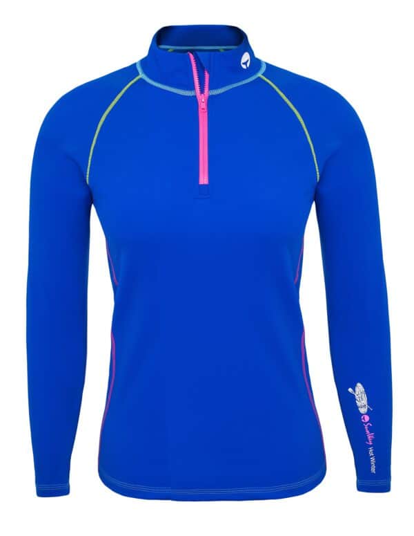 Women's Blue Lycra Fleece Thermal Swimsuit Shirt, Warming Swimsuit Shirt, SUP Clothing,