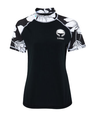 חולצת ים לנשים שרוול קצר שחור לבן  #416 Short Sleeves Rash Guard for Women