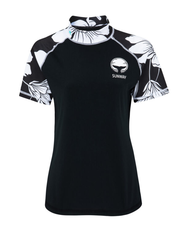 חולצת ים לנשים שרוול קצר שחור לבן  #416 Short Sleeves Rash Guard for Women